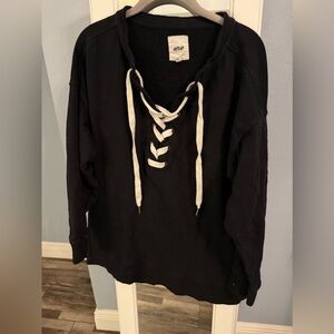Aerie Black Lace-Up Sweatshirt